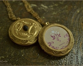 Jasmine natural solid perfume locket pendant with chain- vegan friendly
