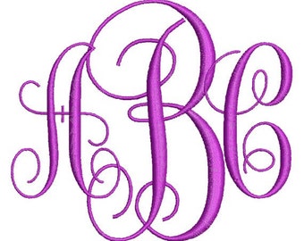 Intertwined Vine Fancy 3 Three Letter Machine Embroidery Monogram Fonts Designs 4x4 Hoop Instant Download Sale