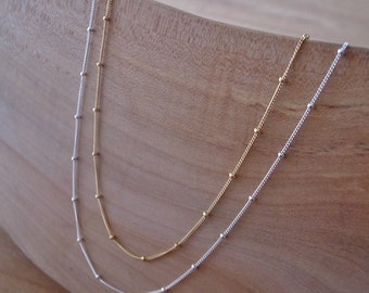Sterling Silver Necklace, Silver Chain Necklace, Silver Satellite Chain Necklace, Silver Beaded Chain Necklace, Sterling Silver Necklace