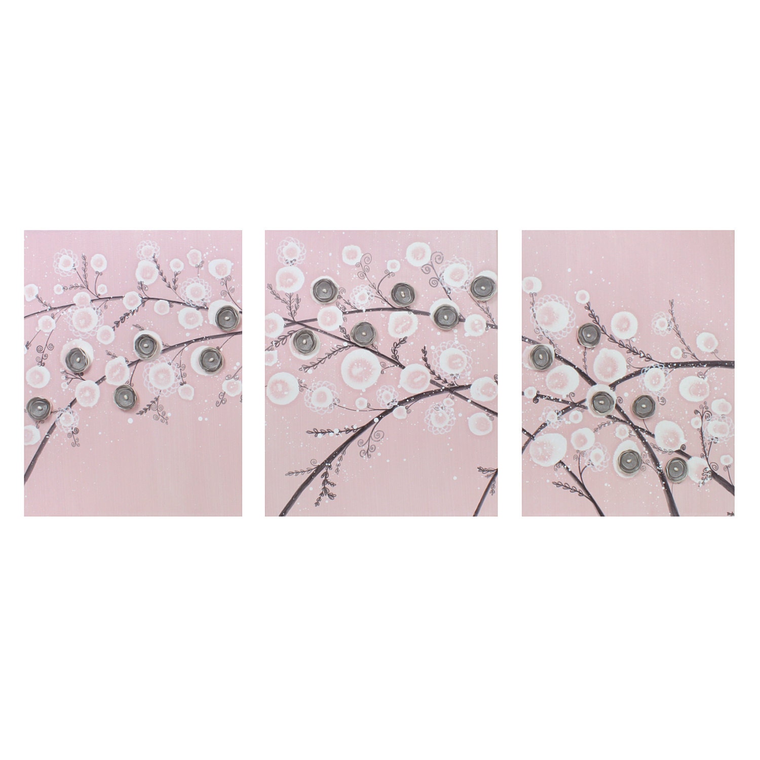 Baby Girl Nursery Art Canvas Painting Triptych of by Amborela