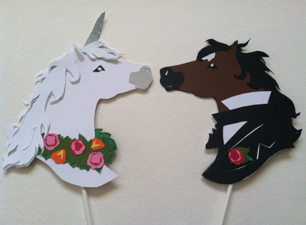 Unicorn and Horse Wedding Cake Topper Silhouette Hand Cut