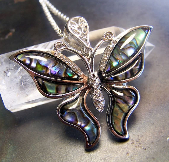large Butterfly Abalone Shell necklace filigree by CoyoteRainbow