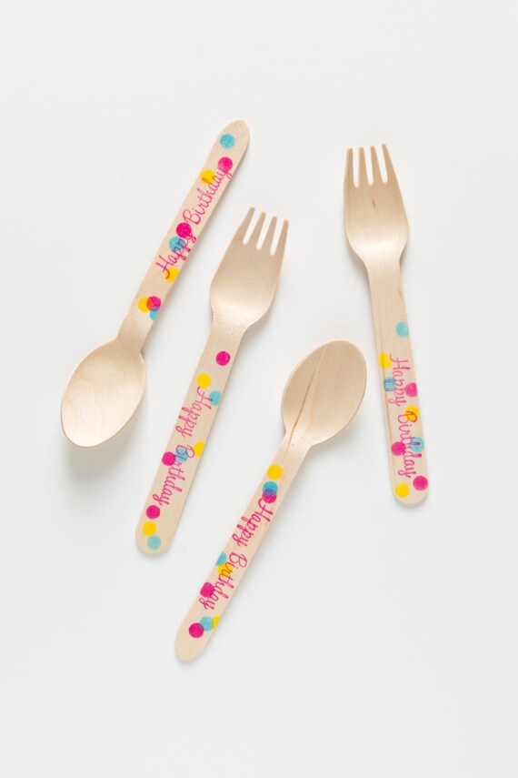 Confetti Dots - "Happy Birthday" Optional - 20 Wooden Utensils Il_570xn