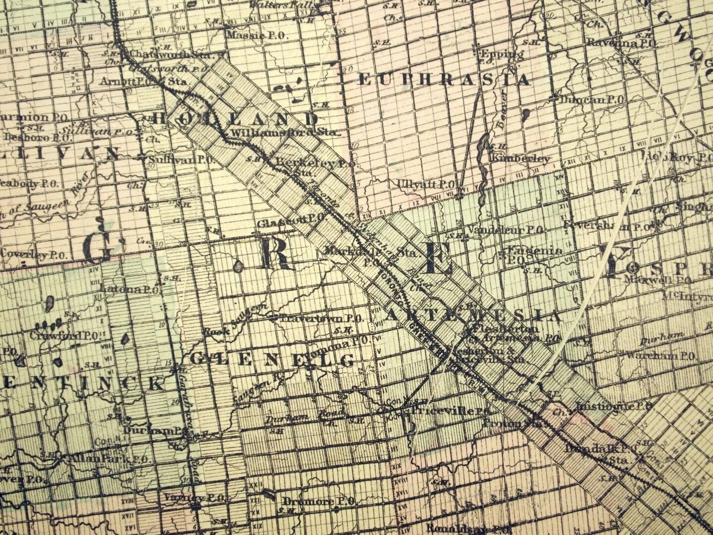1876 Antique Map of the County of Grey Ontario Canada