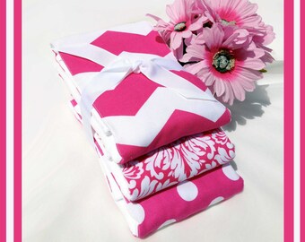 BABY Item Burp Cloths Girl in Chevron and DOTS Pink and White on Burp Rags 3 Baby Girl Burpcloths of 6 ply Cloth Diapers - Girl Baby Shower