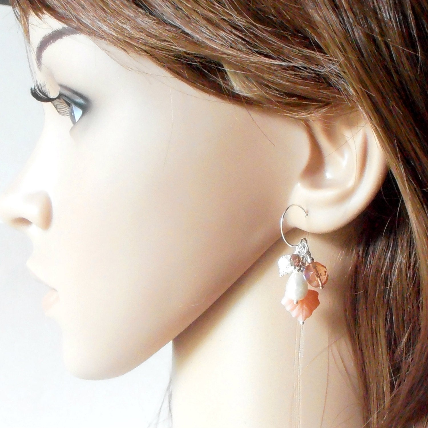 Coral Earrings Beaded Jewelry Bead Cluster by FiveLittleGems