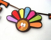 Thanksgiving Banner BE THANKFUL with Turkey Spacer - Harvest Orange Glitter on Chocolate Brown Il_170x135