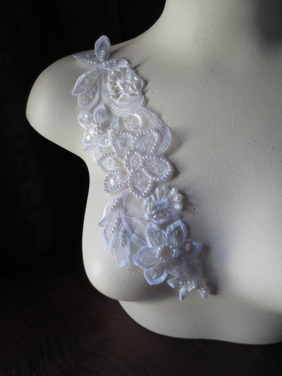 Beaded Lace Applique in Soft White for Bridal by MaryNotMartha