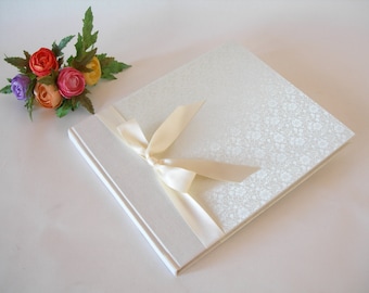 Guest book unlined - ivory brocade with satin ribbon -8x9in 20x23cm - Ready to ship