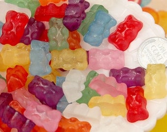 Candy Resin Cabochons - 20mm Fake Hard Resin Gummy Bears Flatback Cabochons - 8 pc set