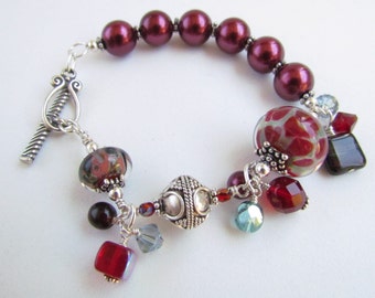 Red Boro Beaded Lampwork Bracelet, Handmade by Harleypaws, SRAJD OOAK