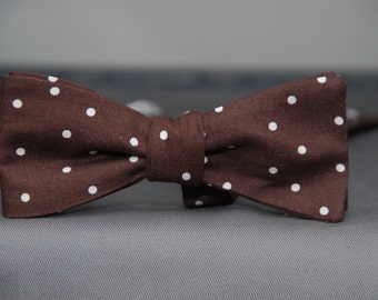 White Polka Dots on Brown Bow Tie