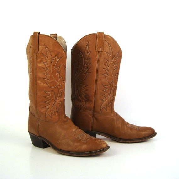Men's Cowboy Boots Vintage 1980s Acme Carmel Brown