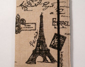 Kindle cover Hardcover, Kindle Paperwhite Cover, iPad Mini, Nook Tablet Cover, Burlap Fabric , Paris