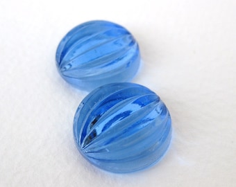 Vintage Glass Cabochon Sapphire Blue Grooved Melon Clear Transparent Round 18mm gcb0816 (2)