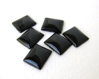 Vintage Glass Cabochon Jet Black Rectangle 12x10mm gcb0876 (6)