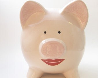 Lipstick on a Piggy Bank - Personalized Piggy Bank - Women's Piggy Bank - Pig with Lips - Girl Piggy Bank - with hole or NO hole in bottom