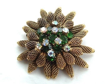 Designer KRAMER of NY Vintage Brooch Pine Cone Rhinestone Mesh Jewelry