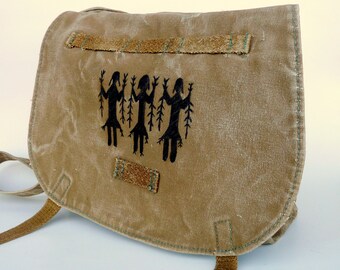 Navajo Yei Spirits on Vintage Linen Canvas Czech Military Bag. Hand Painted