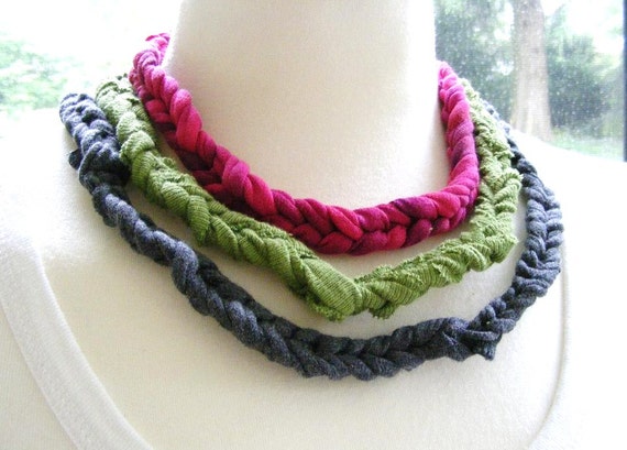 T-Shirt Yarn Crochet Necklace Charcoal Gray Olive by meiguidesigns