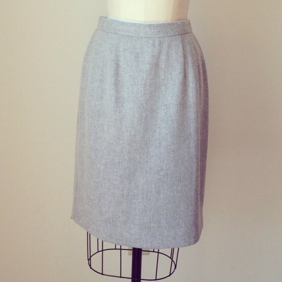 Items similar to Vintage Grey Wool Skirt // Knee length Gray Pencil ...