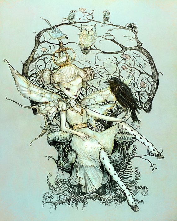 Rosewood Fairy Art Print  - Fantasy WALL Art  Print - giclée Fantasy Art Print -  Gold -Turquoise - teal - the Filigree