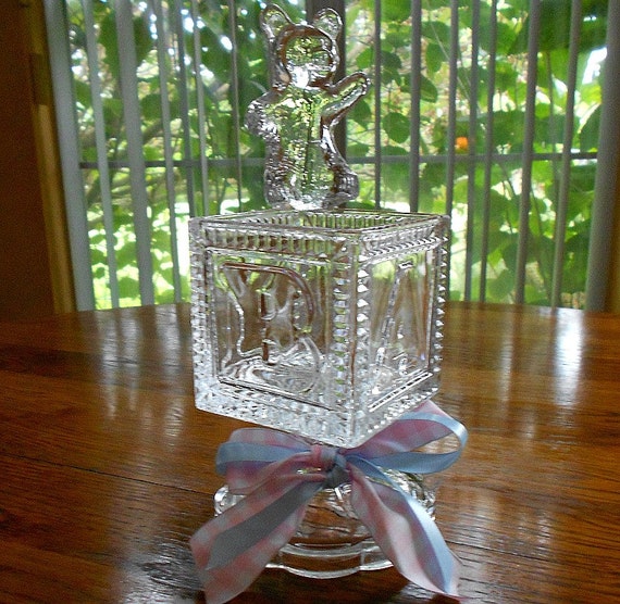 Baby Shower Vase / Centerpiece w/ Crystal Teddy Bear