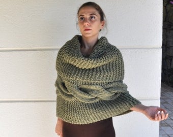 Poncho Cape Sweater Cardigan Chunky Wrap Sweater Hand Knit