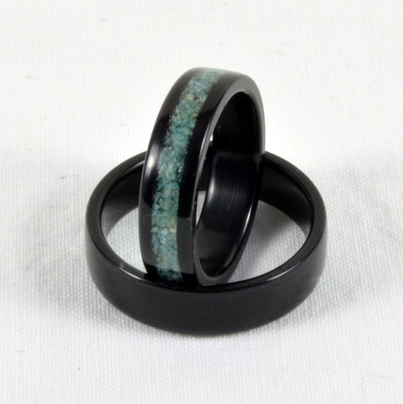 Wood Wedding Ring Set - Amazonite Gemstone Inlay in Pear Bentwood Ring ...