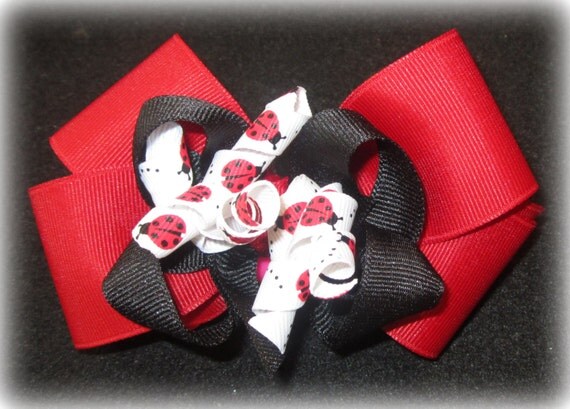 Ladybug Boutique Hair Bow Korker Red Black Girls Baby