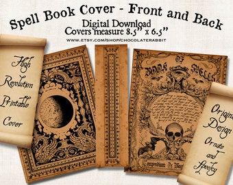 Witch Spell Book Cover Halloween Digital Download Printable Vintage Image Clip Art Scrapbook Collage Sheet