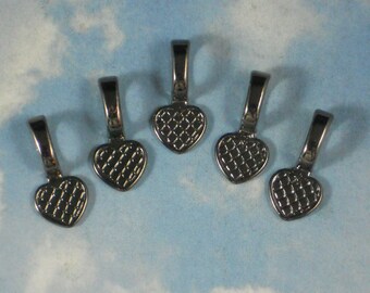 50 Heart Bails Large Gun Metal Black Glue On Flat Pads Create a Necklace Pendant with Stones, Tiles. Fused Glass (P1223 -50)
