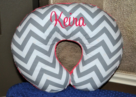 NURSING PILLOW COVER - Monogrammed/Personalized Custom Chevron & Minky Dot Nursing Pillow Cover