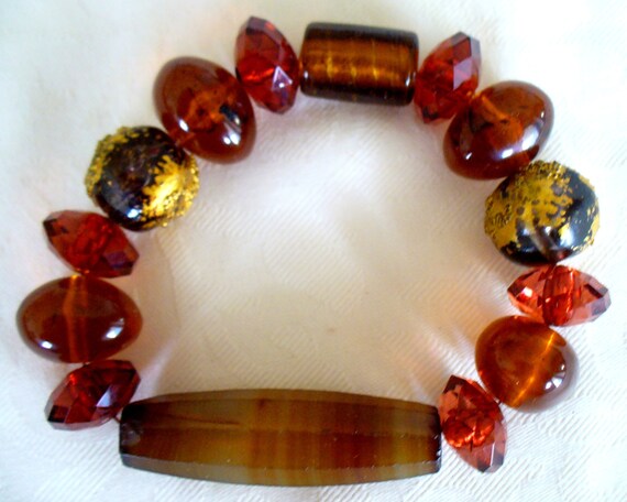 Items similar to Brown Beaded Bracelet, Stretch bracelet, Agate ...