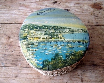 Vintage French Wooden Box Souvenir "Cannes", 1950's