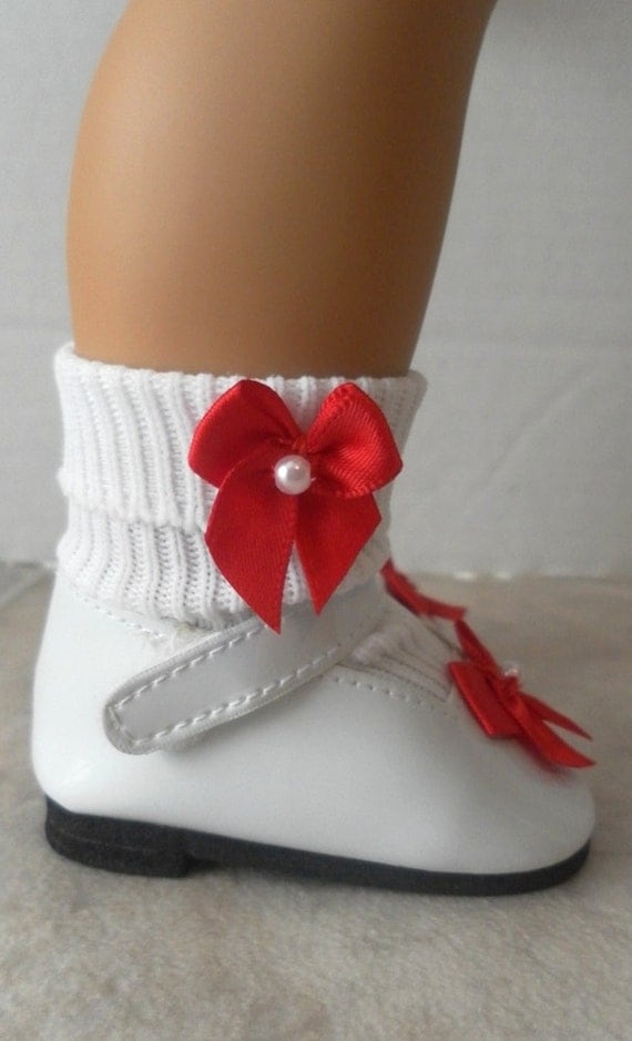 Doll Shoes and Socks White Mary Jane Patent by JessicasDollCloset