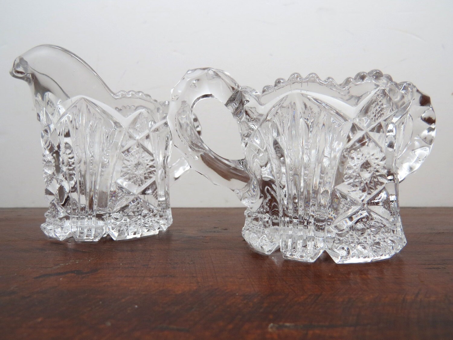 Vintage Clear Pressed Glass Cream & Sugar Set American Brilliant Style