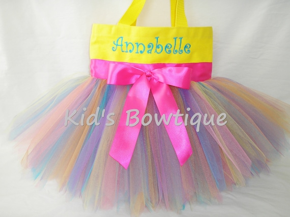 Yellow Rainbow Fairy Monogrammed Tutu Tote Bag - Personalized Tutu Bag