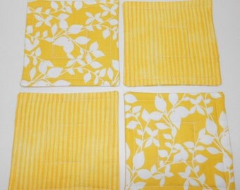 Yellow Quilted Coasters Set Reversible Mug Rugs by SEW FUN QUILTS