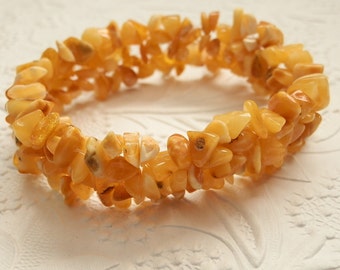 Charming Natural Butterscotch Baltic Amber Beadweaved Stretch Bracelet