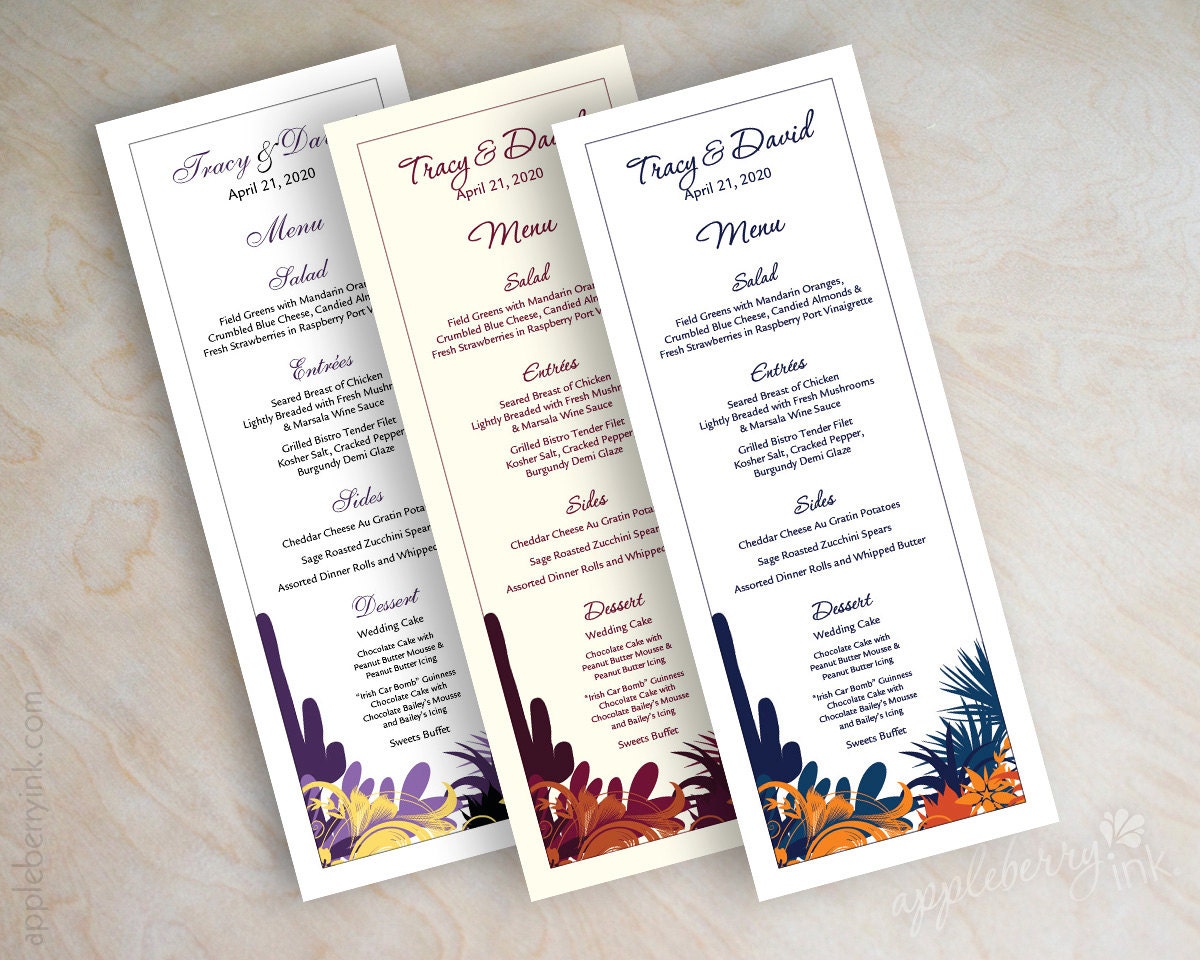 Wedding menu cards printable wedding menus diy wedding