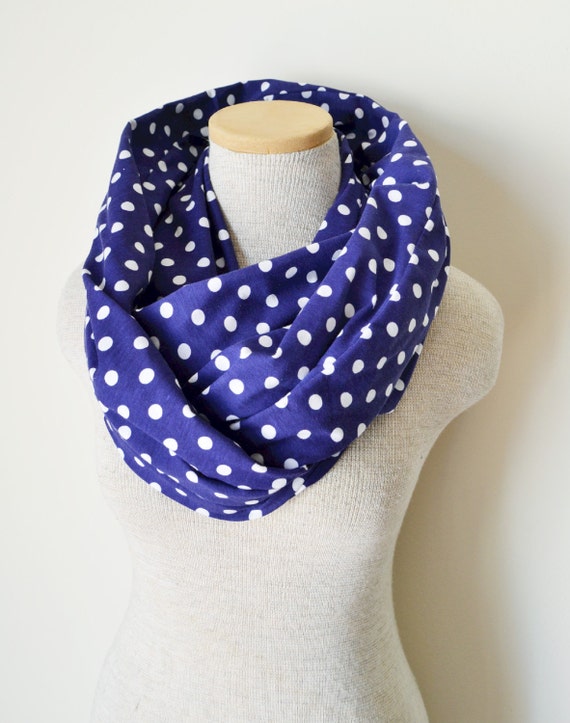 Polka Dot Scarf Navy Blue and White by MegansMenagerie on Etsy