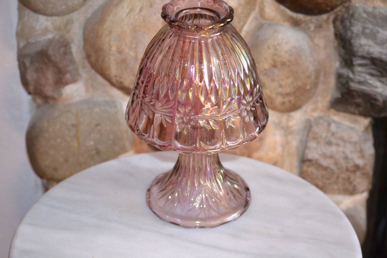 Vintage Glass Pink Glass Fairy Lamp Light By Thesewingcottageusa