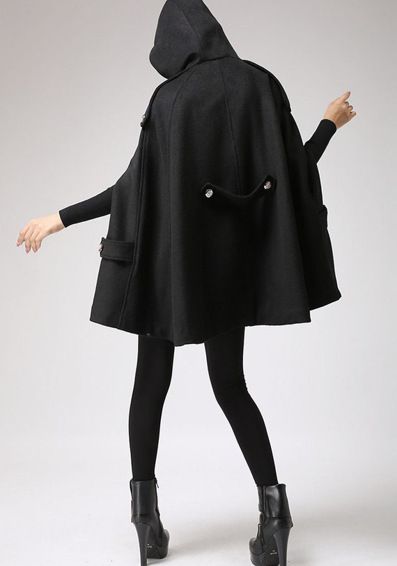 Black cape wool cape plus size cape wool cloak womens cape