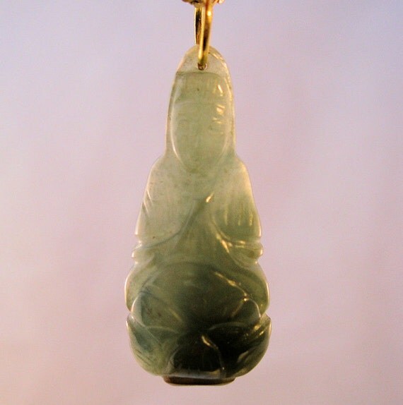 Jade Buddha Pendant Hand Carved With 18 14k Gf Chain