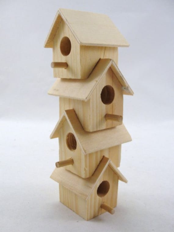 RESERVED Wooden stacking birdhouse DIY paint your own ser of 4