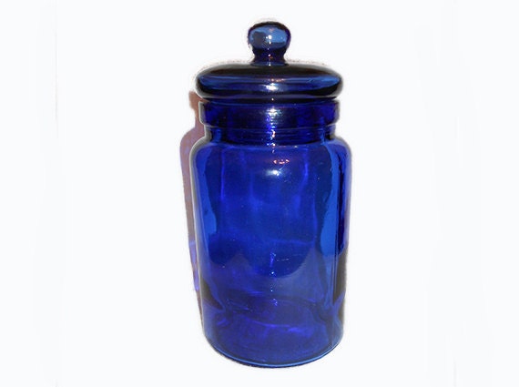 Large Vintage Blue Heavy Glass Apothecary Jar 0899