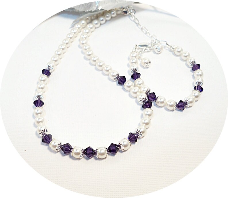 Dark Purple Necklace and Bracelet Flower Girl by BrightSpotDesigns