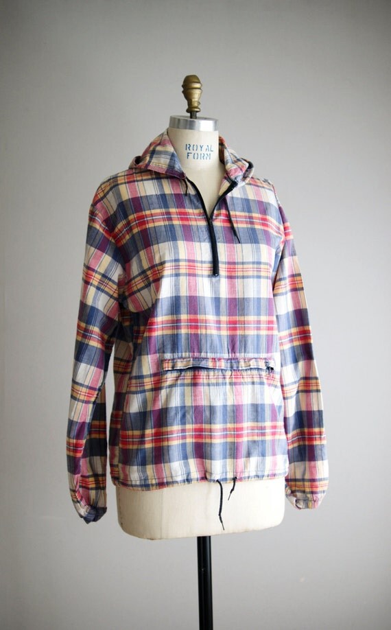 60s madras shirt / vintage 1960s plaid cotton anorak / Take