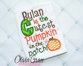 Cutest pumpkin in the patch, Personalized Embroidered Bodysuit or Shirt Il_170x135